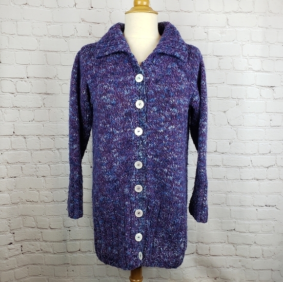 Handmade Grandpa Sweater Cardigan Chunky OOAK Hand Knit Cottagecore Boho - Picture 2 of 11